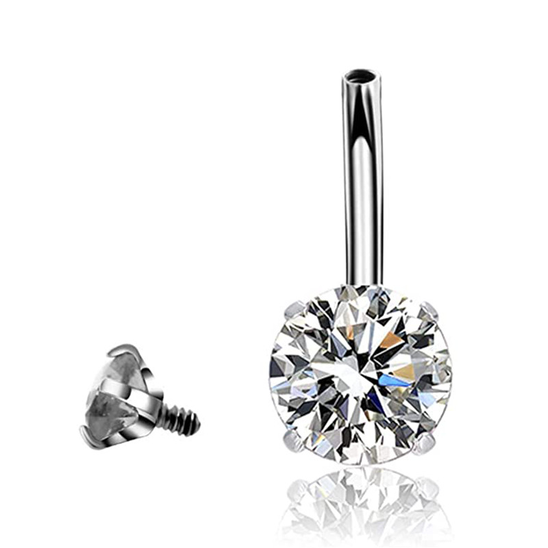 Double Blue Zircon Stones 14G Titanium Piercing Jewelry Opal Navel Ring