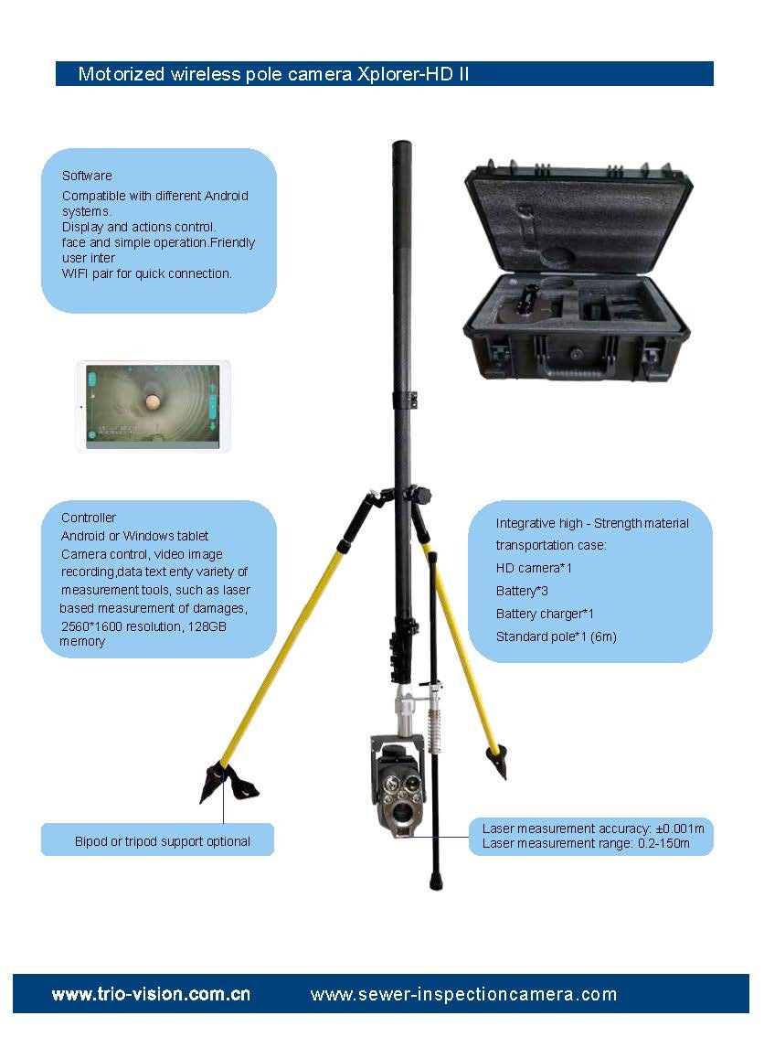Sewer Drain Pole Inspection Camera Carbon Fiber Pole With 1/4" CCD Component