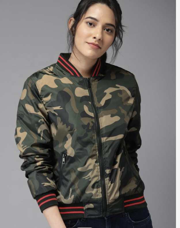 Military Camo Denim Sports Track Jackets Women Track Camouflage Denim Jacket