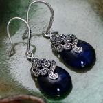 Women Retro Sterling 925 Silver Synthetic Sapphire Marcasite Drop Earrings