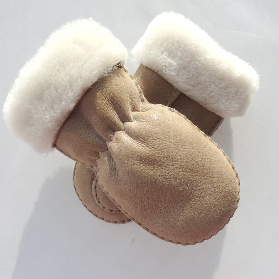 cheap patched sheepskin double face fur kids mitten