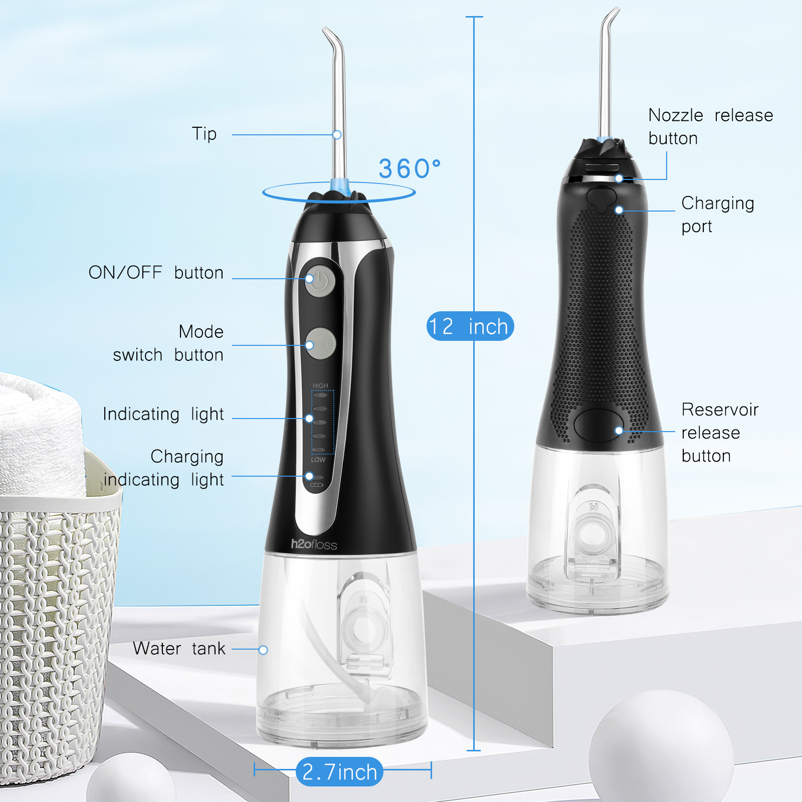 2023 Upgrated Ultrasonic Water Flosser 5 Nozzles For Kids And Adults