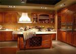 Contemporary L Shaped Kitchen Cabinets With Glass Door And Red Paint Island