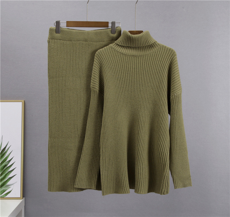 Women s Sweaters for Outdoor Activities with Free Pullover Closure Type Half skirt high neck sweater set