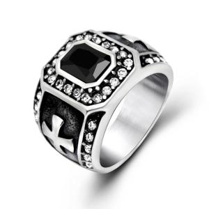 Quality Vintage Inlay Mens Gothic Stainless Steel Band Ring with Black Cubic Zircon（SA566BLACK） wholesale