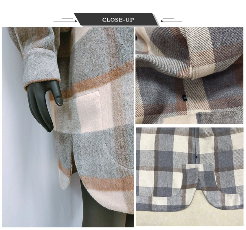 20 Wool 80 Polyester Ladies Checked Winter Coats
