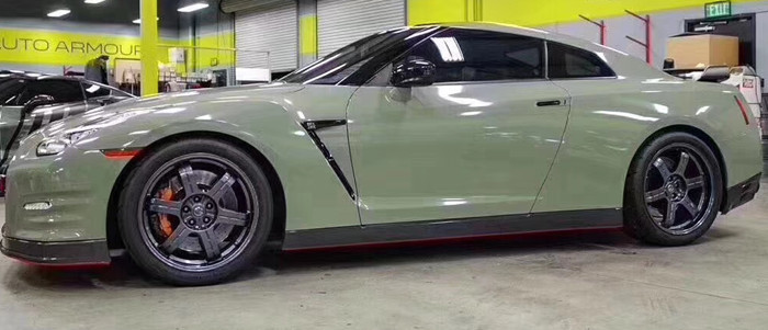 Heat Tolerance Slidable Ultra High Gloss Car Wrap Khaki Green Automotive Vinyl Wrap