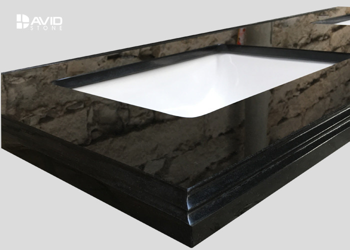 Fine Grain Black Granite Vanity Tops With Sink , 2cm Eased Laminate Vanity Top