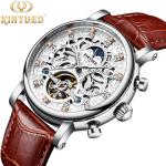 KINYUED Watch Leather Strap Tourbillon Skeleton Watches Men Luxury In Stock