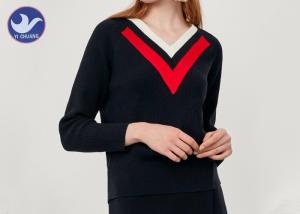Quality Stripes V Neck Womens Knit Pullover Sweater Rib Knitting Wool wholesale