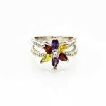 Designer Jewelry Sterling Silver with Yellow Cubic Zircon Flower Gemstone Ring