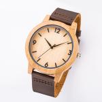 Charm Bamboo Wood Mens Watches Brown Leather Strap Japan Movement Quartz