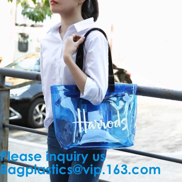 Clear Shopping Bag Transparent PVC Beach Handbag Tote Shoulder Bag Beach Waterproof Large Capacity Foldable Travel Stora
