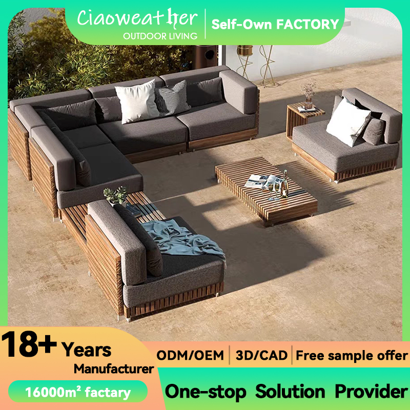 Sofa Set Teak Wood Garden Sectional Modern Design Furniture Outdoor Coffee Table and Garden Sofa