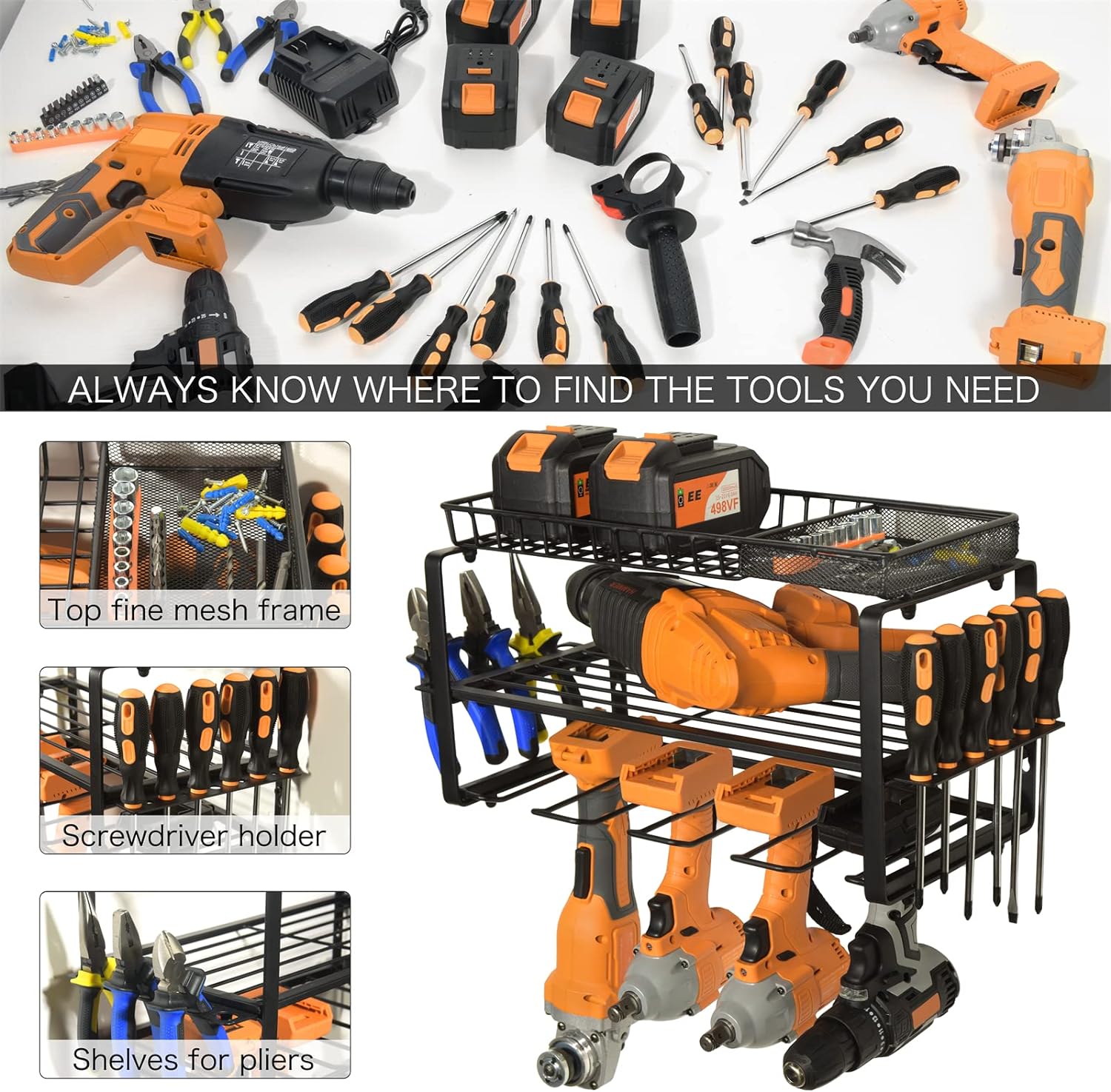 Black Mesh Frame Power Tool Organizer for Handheld Power Tools Customized Logo Acceptable