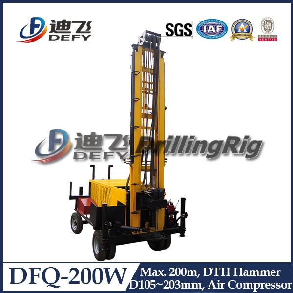 DFQ-200W High Efficient Trailer DTH Rock Drill Rig, Portable Drilling Rig