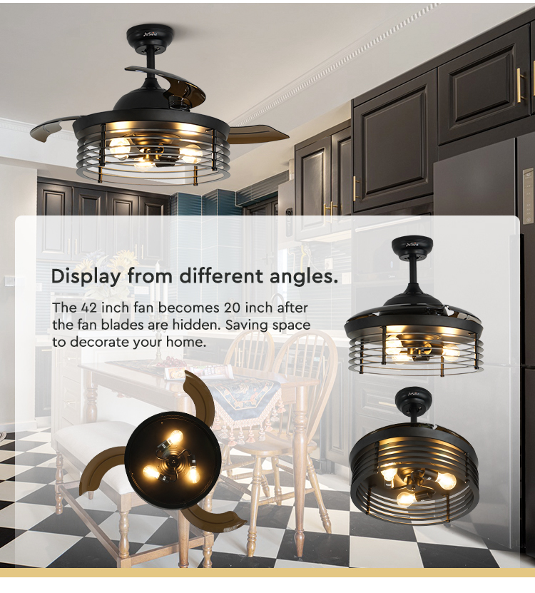 20" 1stshine Bedroom Ceiling Fan with Remote Control and LED Light Kit Hidden Blades