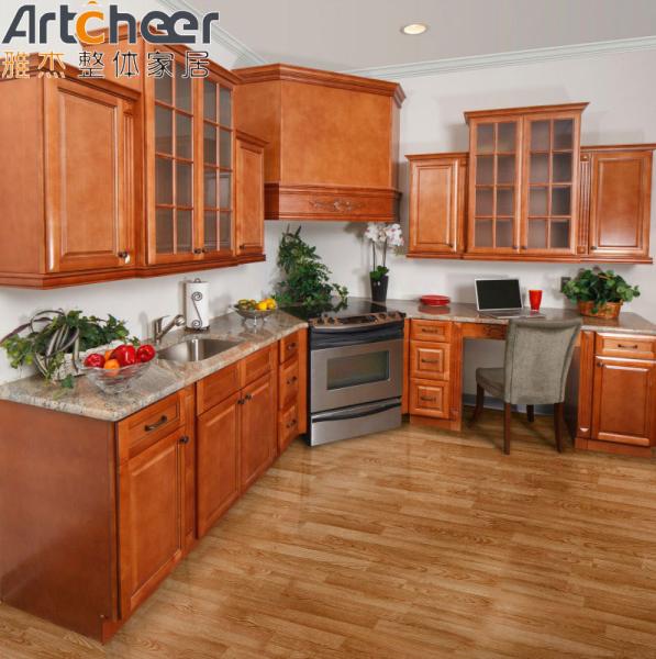 Solid Wood Kitchen Cabinet with Wall Hang Cabinet and PVC Membrane Surface