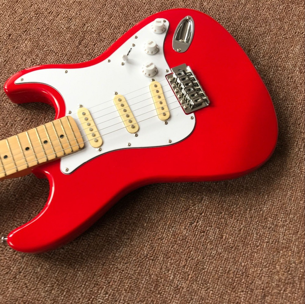 Good quality Malmsteen Scalloped maple fretboard Big Head ST 6 string electric guitarra,red color