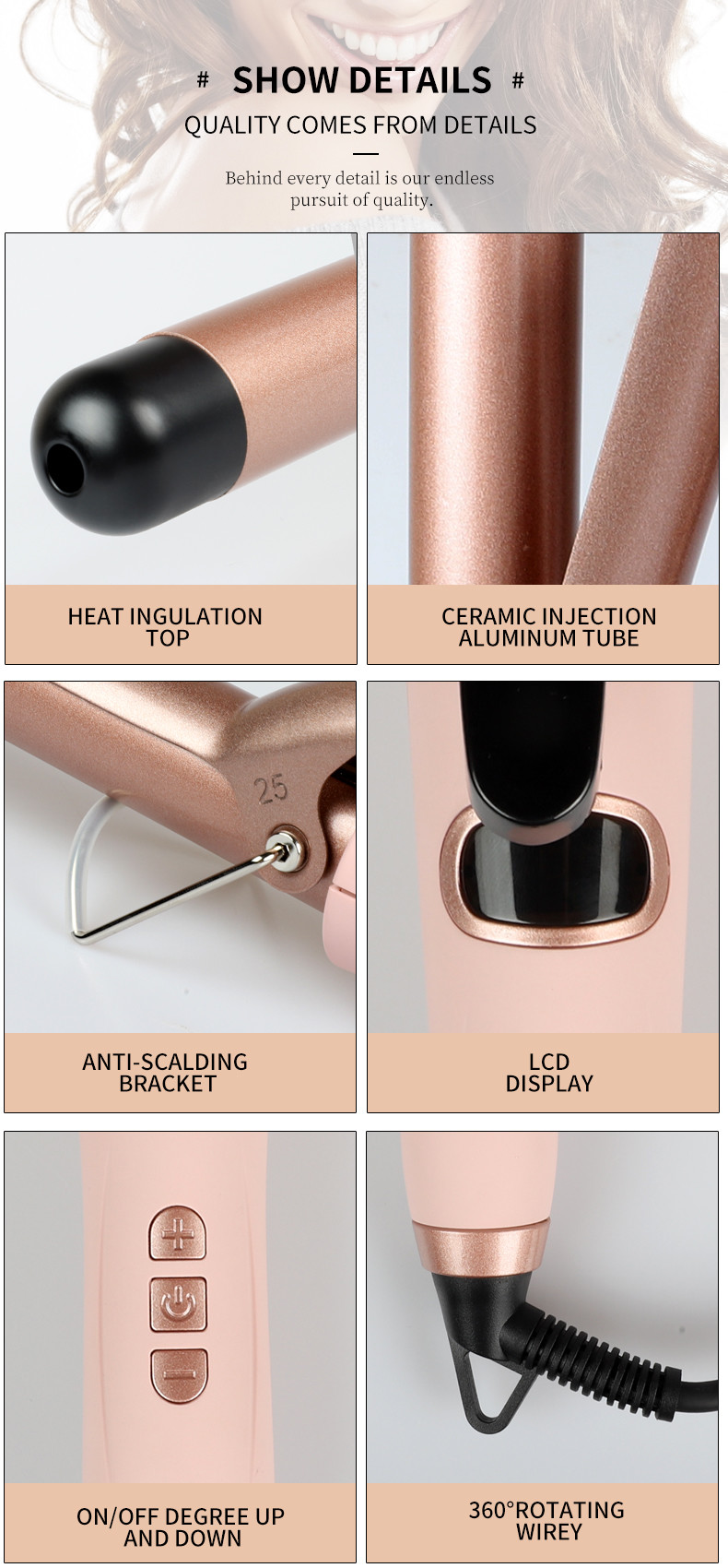 PTC 49W Ceramic Hair Curler , LCD Electric Hair Curling Iron