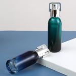 Facial Cleanser Green Blue Glass Serum Bottle with Silver Pressure Pump 15ml