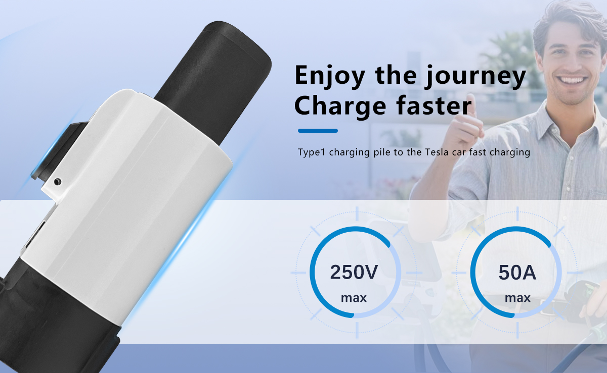 TYPE1 7KW 220V AC Portable EV Charger Adapter for NACS Tesla Car Charging Pile Black Color and AC50A Output Current