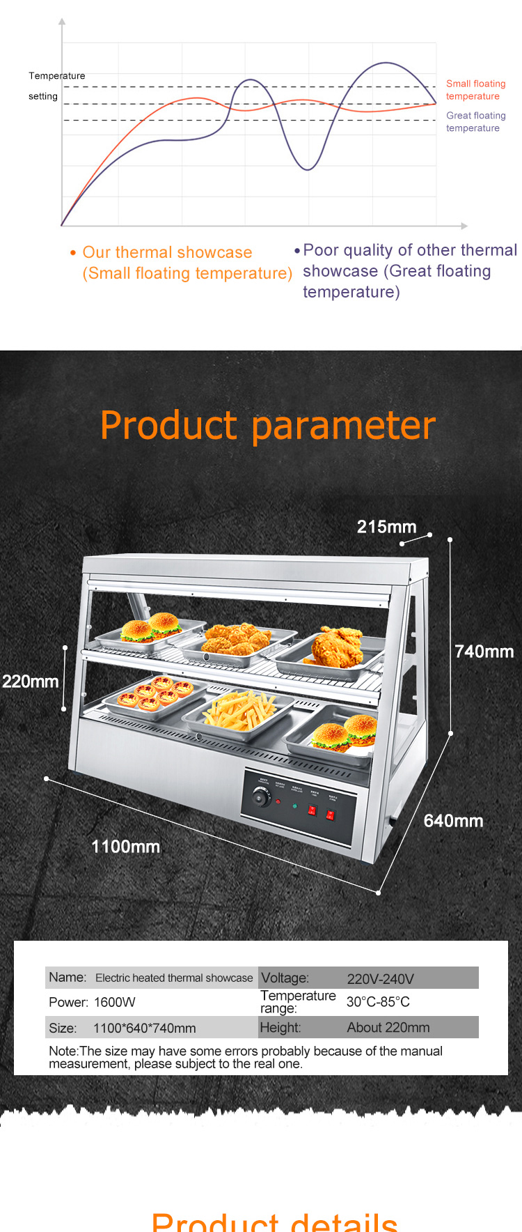 Table Top Electric Heated 2 Layer 6 Tray Stainless Steel Food Display Warmer Showcase