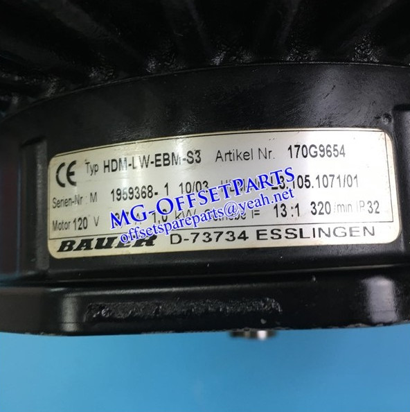 L3.105.1071/01, M3G112/SZ2.34 120V, HD VARNISH FOUNTAIN ROLLER DRIVE, HD ORIGINAL USED PARTS