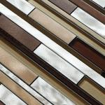 Brown red linear glass mix metal mosaic brush finished for entrancewall