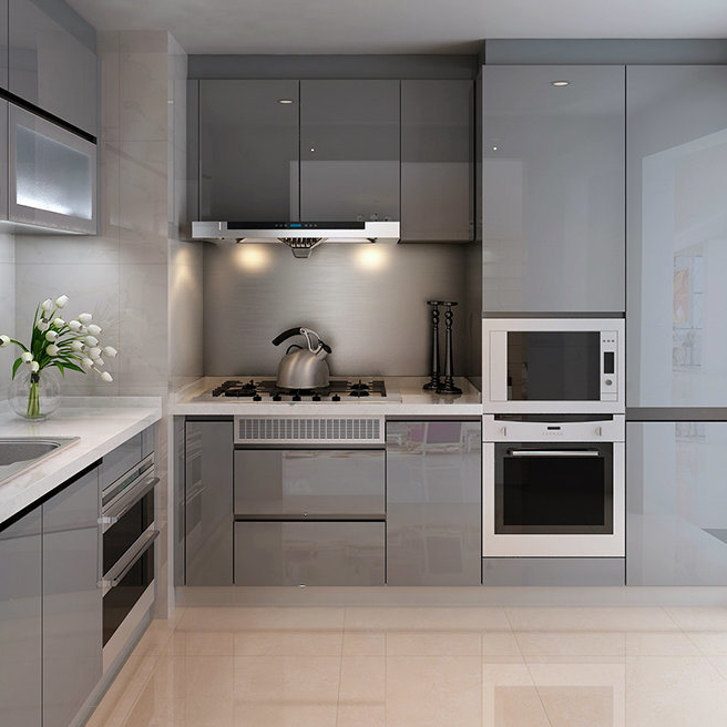 Modern Design Gloss Kitchen Cabinet Set Made with Solid Wood and Toe Kick Accessories