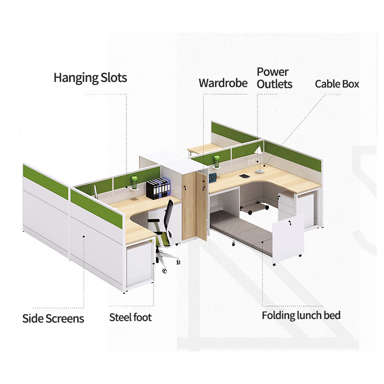 Modular Office Workstation Desks Office Partition Workstation With Folding Bed