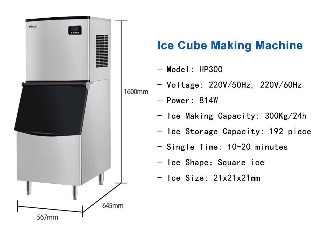 Stainless Steel Ice Cube Maker Machine 300kg/24 Hours Ice Making Capacity for Home and Commercial