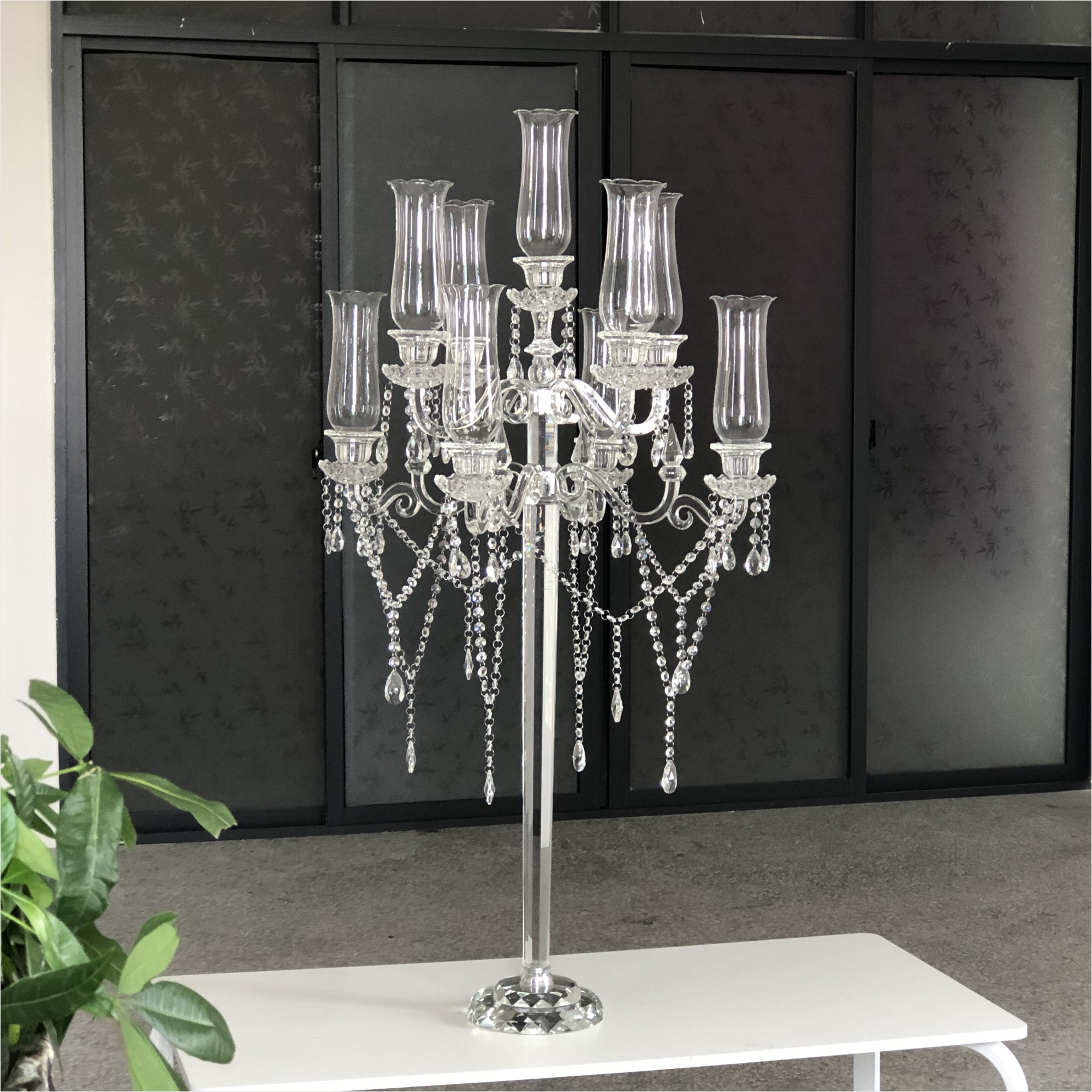 ZT-323H wholesale 1m long base crystal candelabra wedding centerpiece
