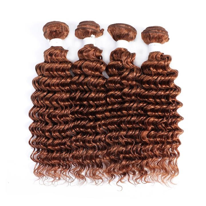 #30 Medium Auburn Deep Wave Remy Human Hair Bundles Sew In Weave Bundles Brazilian Bundle Deals
