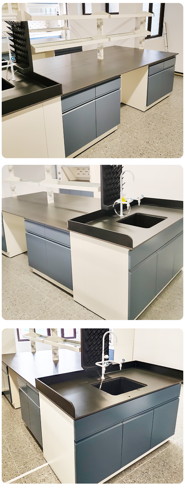 Anti Corrosion Metal Lab Furniture , 4 Handles Island Biology Lab Table