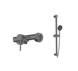 Quality Single Lever Shower Mixer Bath Shower Faucets Slide Rail Bar Hose Set Gun Metal Brass wholesale