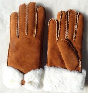 Quality Fashion Double Face Shearing Sheepskin Leather Winter Gloves with Bowknot for Lady wholesale