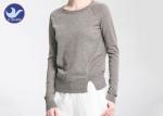 Side Vent Fashion Cutting Womens Knit Pullover Sweater Crew Neck Long Sleeves