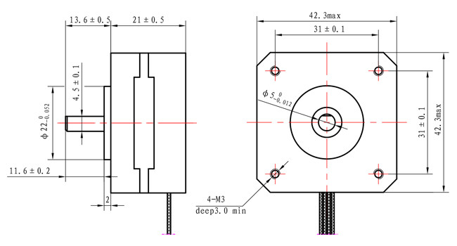 NEMA 17 Hybrid Stepper Motor 2 phase 42*42*21mm Ultrathin Body 9Ncm for CNC Kit