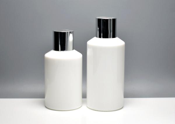 Slant shoulder 100ml 150ml Opal White Glass Bottle With Metal Aluminum Bottle