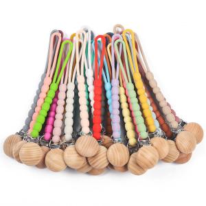 Quality Round 2.5cm Silicone Pacifier Clip With Teething Beads Brown wholesale