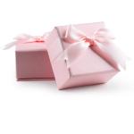 Paper Pendant Necklace Ring Packaging Box With Pink Bow Square Shape
