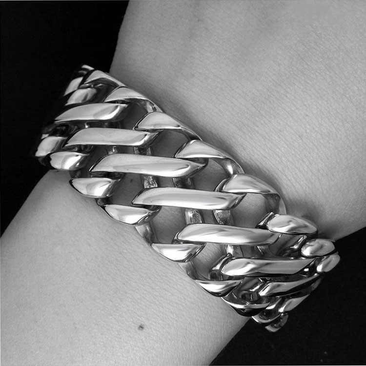 Men's Titanium Stainless Steel Wide Link Chain Bracelet (CE329)