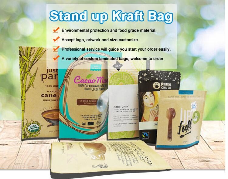 Wholesale Biodegradable Zipper Brown Kraft Paper Bags Tea/Food Packaging Stand Up Paper k Bag