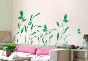Quality PVC Decoration Green Butterfly and Tree Wall Flower Stickers F107 wholesale