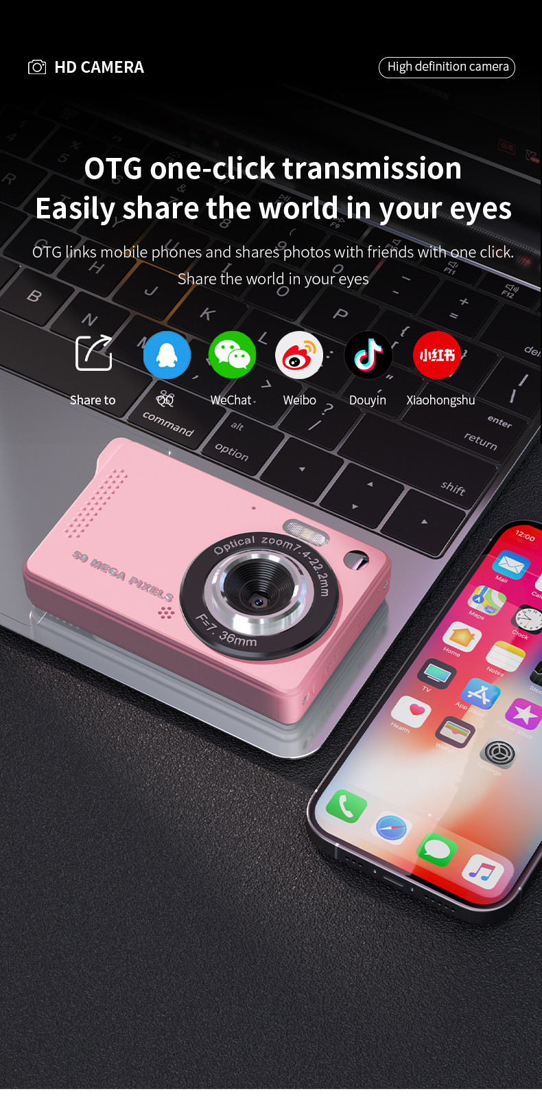 Compact Digital Camera Camcorder Point And Shoot 4K Ultra HD 44MP