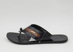 Breathable Mens Leather Slippers Comfortable Black Flip Flop Slippers For Home
