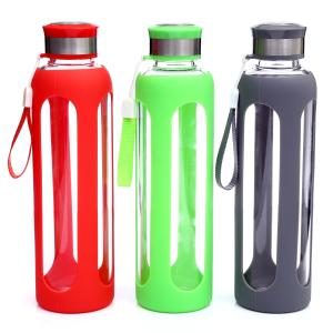 Quality 500ml Colorful Drinking Glass Sports Water Bottle With Silicone Sleeve wholesale