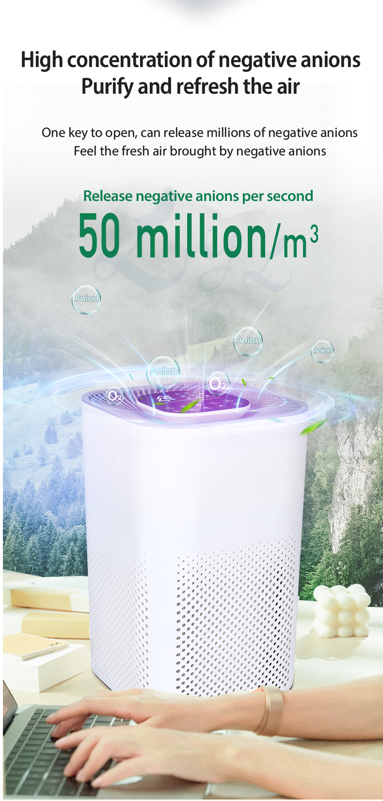 2022 New Purificador De Aire Hepa Desktop Ionized Air Purifier Negative Ion True Hepa Filter Portable Air Purifier Manufacturer