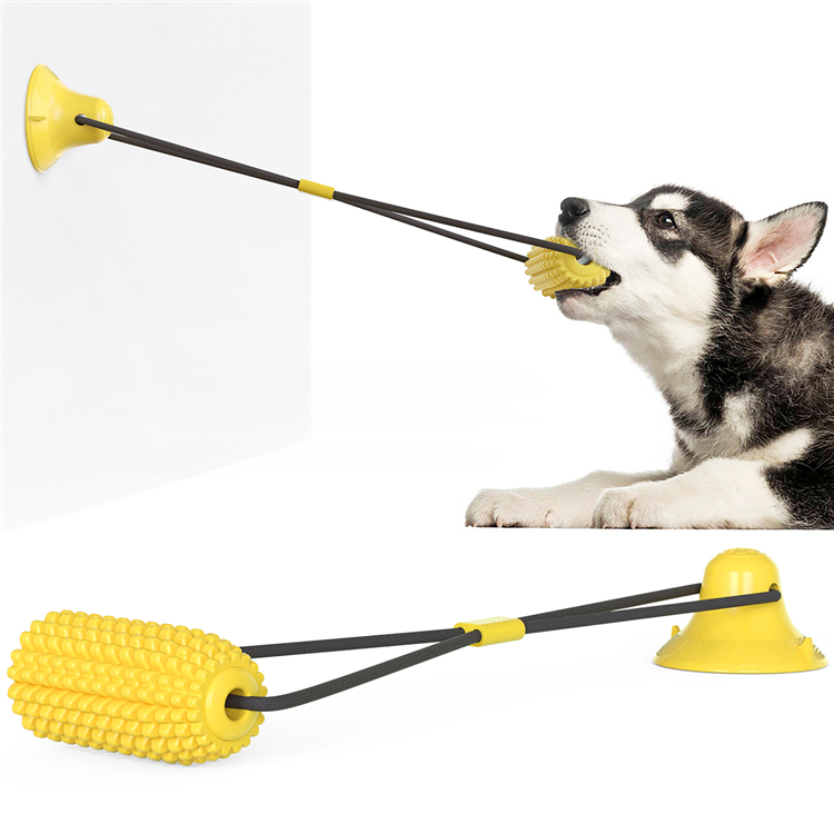 Durable Bite Resistant Dog Tug Pull Rope Toy Corn Suction Cup Puppy Toys Dogs Supplies Pet Molar Ball New Material Toothbrush